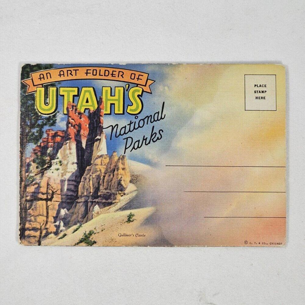 Vintage Utahs National Parks Art Folder Postcard Accordion Fold Out